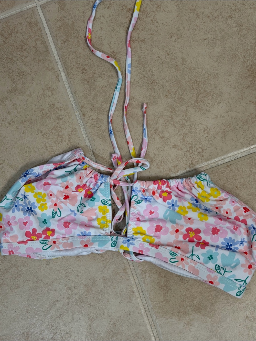 Amazon Floral Tie-Back Bikini Top in Pink, Yellow, Blue, Green size large